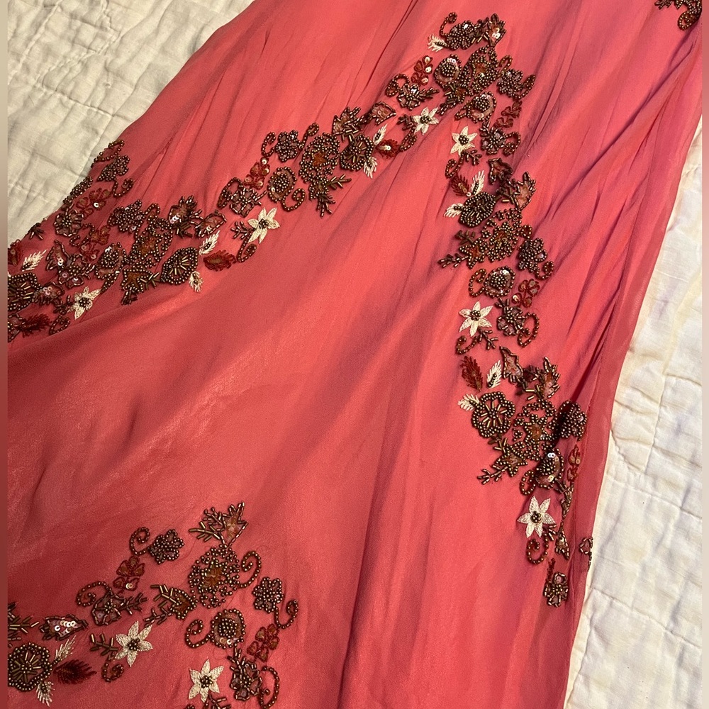 Vintage 90s 100% Silk Bead Dress Silk Dress Floral Prom Dress Fairy Cottage Pink - Picture 17 of 17